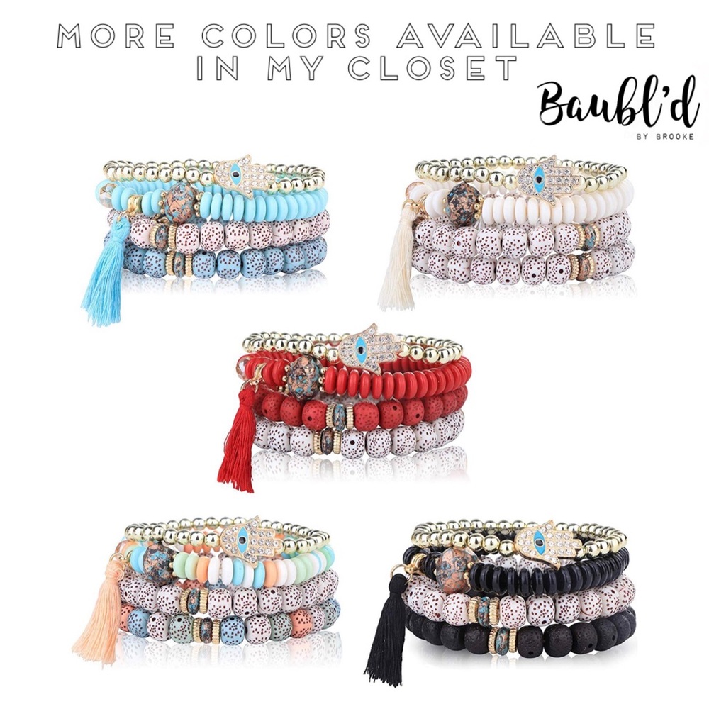 Black Beaded Evil Eye Stackable Stretch Bracelets - Picture 8 of 8